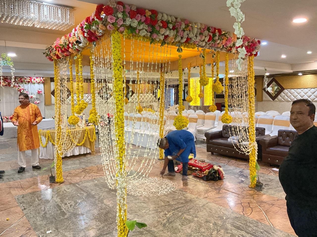 The Royal Legacy Grand Banquet Hall with Royal Wedding Mandap and Floral Canopy